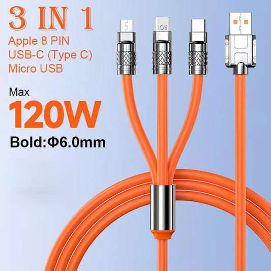 3 in 1 Fast Charging Cable Cell Phone Charger Cord for Iphone Type C Micro LOT